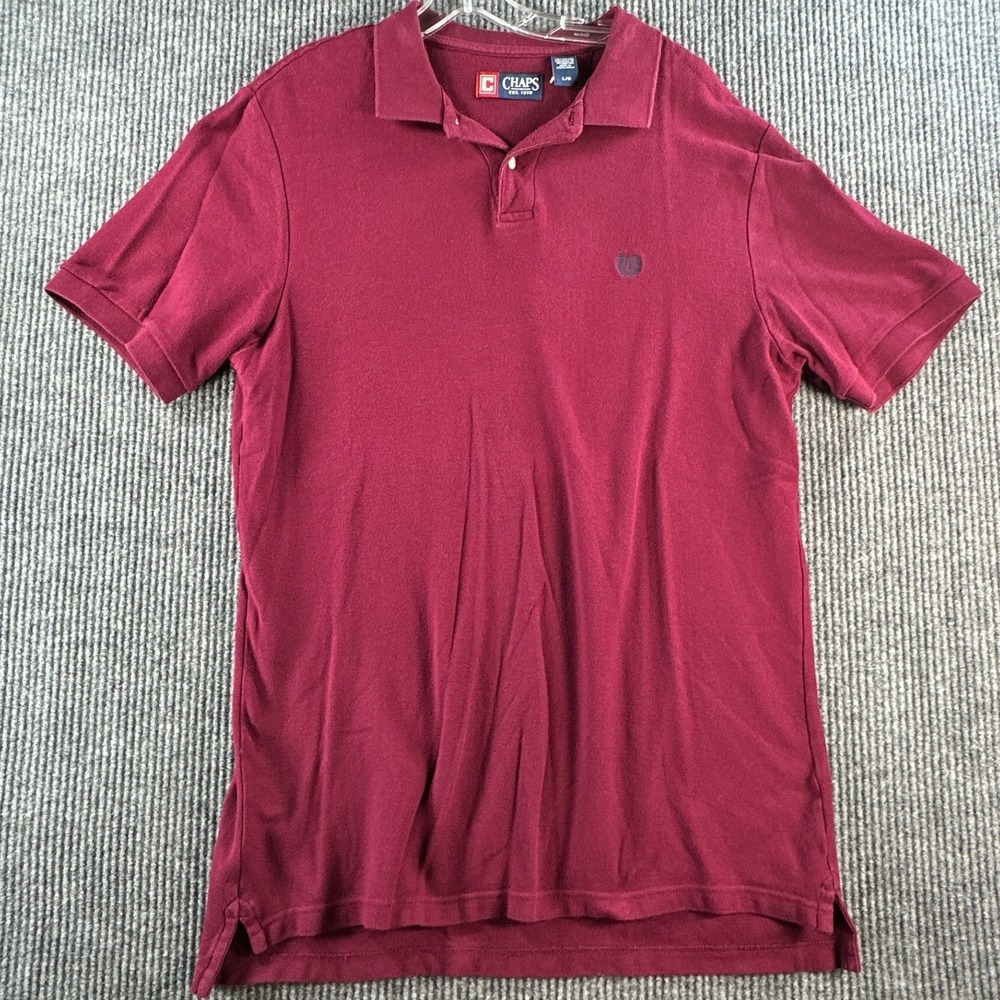 Chaps Mens Maroon Burgundy Pique Cotton Short Sleeve Polo Shirt Size L Large